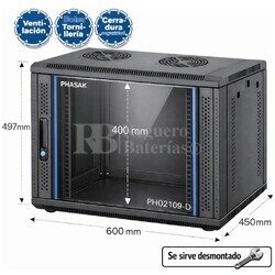 Armario Rack 9U 600x450 mm desmontado | Mural Phasak Pro PHO 2109-D